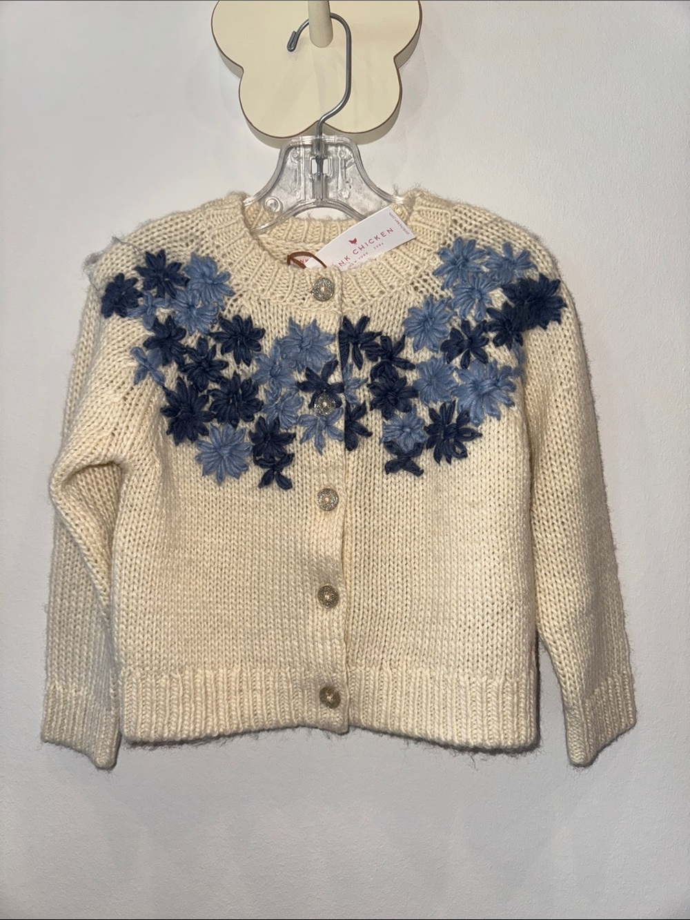 NWT Pink Chicken Girls Blossom Sweater, Blue Embroidery Sweater size 2y (2t)